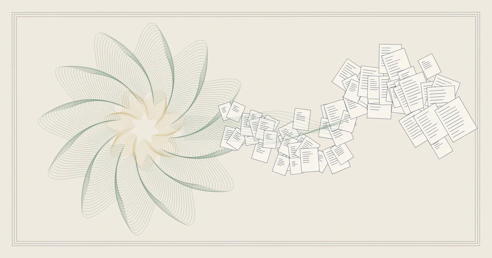 Code pages spilling out of an engraved banknote rosette